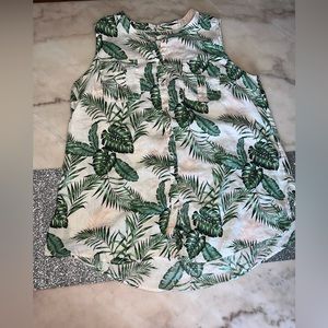 Leaf Print Button Up Blouse (3X)